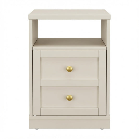 Emootto Set of 2, 15.7” Width Beige Wood Nightstand with Door & Shelf, Faux 2-Drawer Modern Side Table - View 2