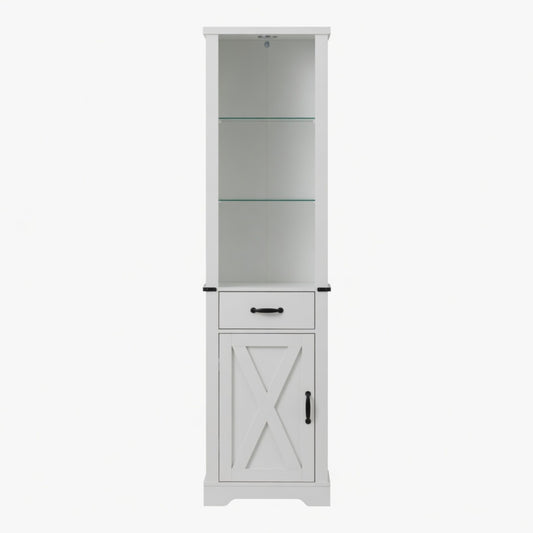 75" Tall White Farmhouse Pantry Cabinet with LED Lights & Barn Door - product image 2