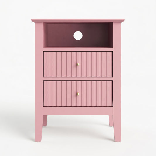 Emootto 18" Pink Fluted Nightstand with 2 Drawers - Modern Bedroom Sofa Side Table - View 2