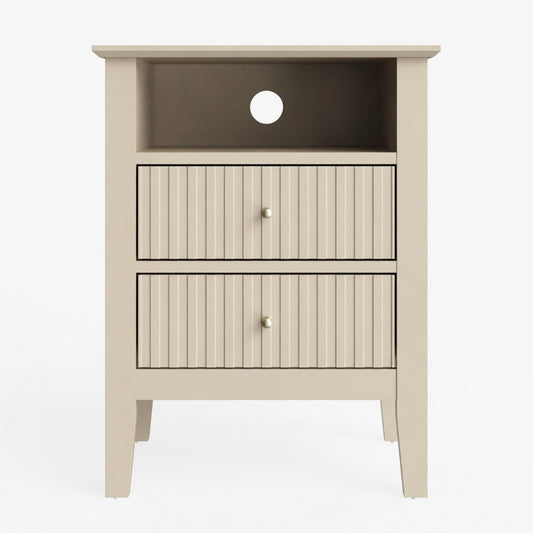 Emootto 18" Fluted 2-Drawer Nightstand Set of 2, Modern Beige End Table with Storage - View 2
