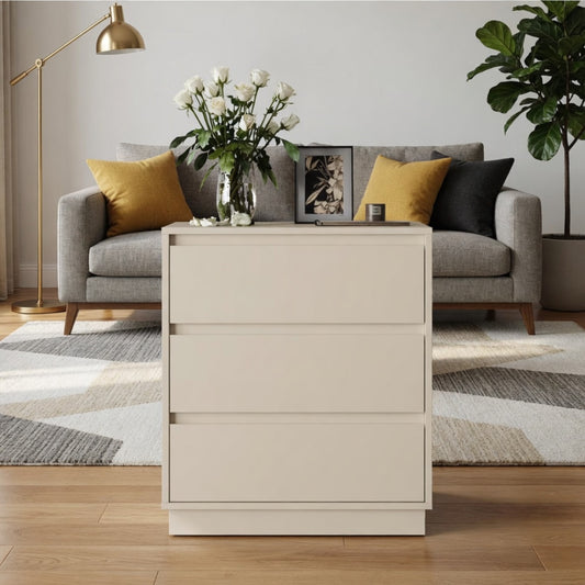 Emootto 23.6” Width Beige 3 Drawer Modern Nightstand - Large Wood Bedroom Side Table - View 1