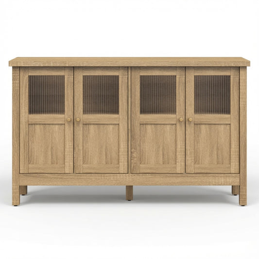 55.1"Wide Natural Wood Buffet Cabinet with 4 Acrylic Doors & Adjustable Shelves - product image 2