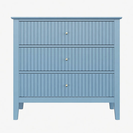 Emootto 32" Wide Mint Light Blue Fluted 3-Drawer Nightstand, Large Modern Bedroom End Table - View 2