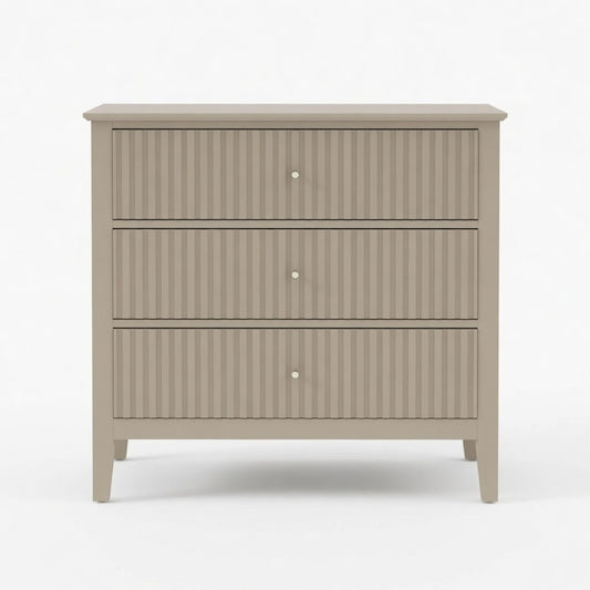 Emootto 32" Wide Beige Fluted 3-Drawer Nightstand, Large Modern Bedroom End Table - View 2