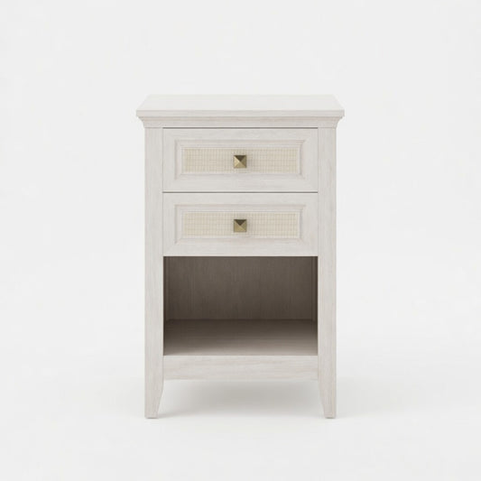 Emootto Set of 2 - 17.7" Wide White Rattan Nightstand w/ 2 Drawers - Boho 27" Tall Bedside Table for Small Spaces & Bedroom - View 2