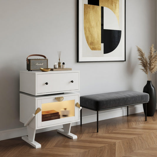 Emootto 20.7" Wide White Robot LED Nightstand with 360° Rotating Drawer - Modern End Table - View 1