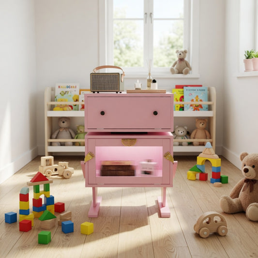 Emootto 20.7" Wide Pink Robot LED Nightstand with 360° Rotating Drawer - Modern End Table - View 1