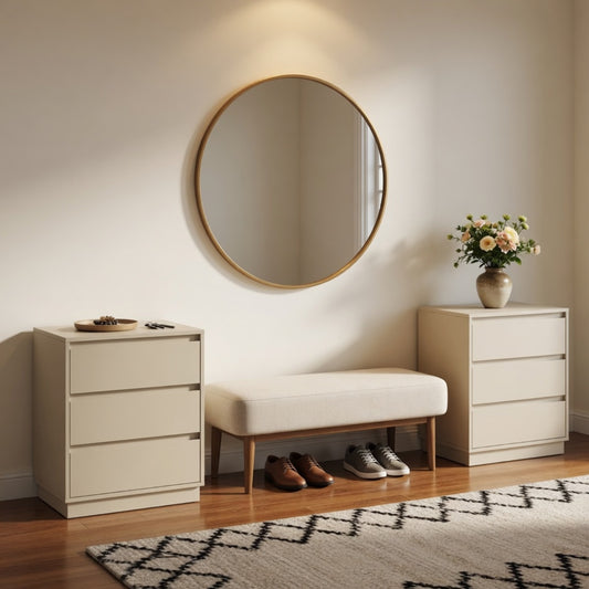 Emootto Set of 2, 23.6 Wide Beige Large Morden Wood Nightstand with 3 Drawers - View 1