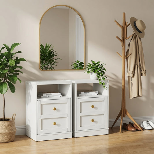 Emootto Set of 2, 15.7” Width White Wood Nightstand with Door & Shelf, Faux 2-Drawer Modern Side Table - View 1