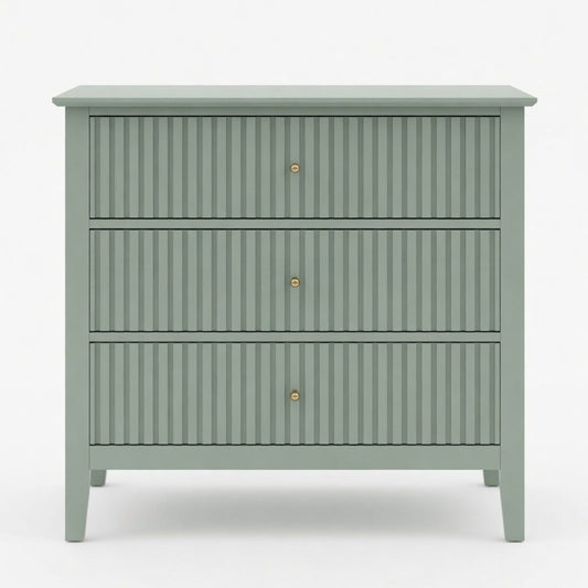 Emootto 32" Wide Mint Green Fluted 3-Drawer Nightstand, Large Modern Bedroom End Table - View 2