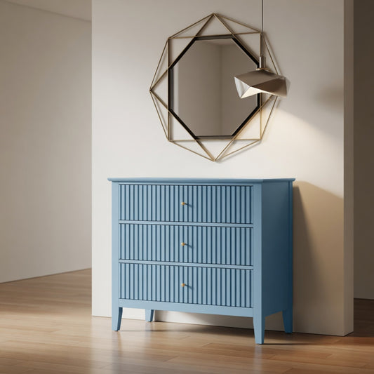 Emootto 32" Wide Mint Light Blue Fluted 3-Drawer Nightstand, Large Modern Bedroom End Table - View 1