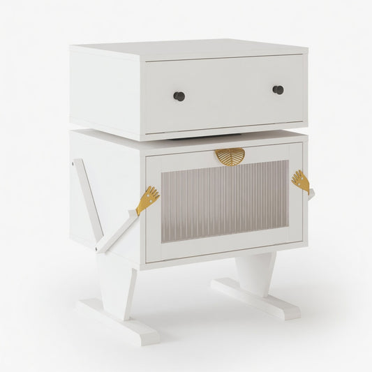 Emootto 20.7" Wide White Robot LED Nightstand with 360° Rotating Drawer - Modern End Table - View 2