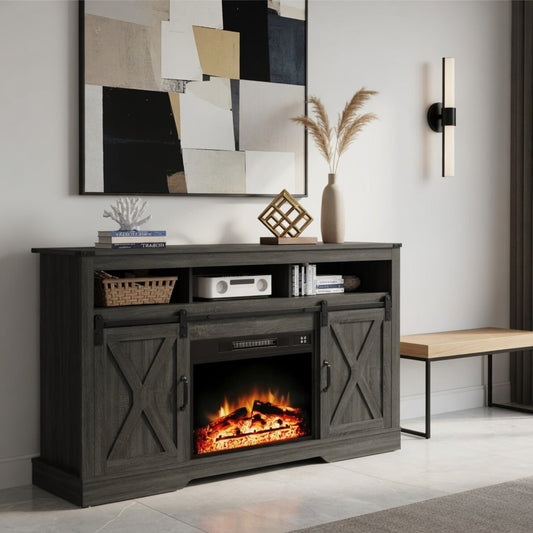 23" Black Electric Fireplace Insert Heater with Multicolor Flames, Remote & Timer - product image 1