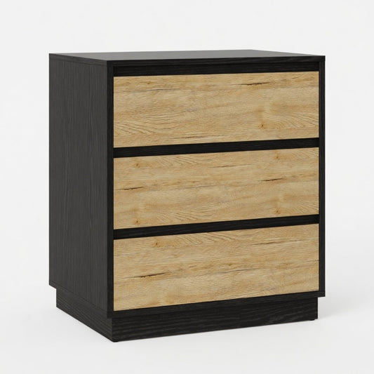 Emootto 23.6" Black & Brown Nightstand with 3 Drawers - Modern Bedside End Table - View 2