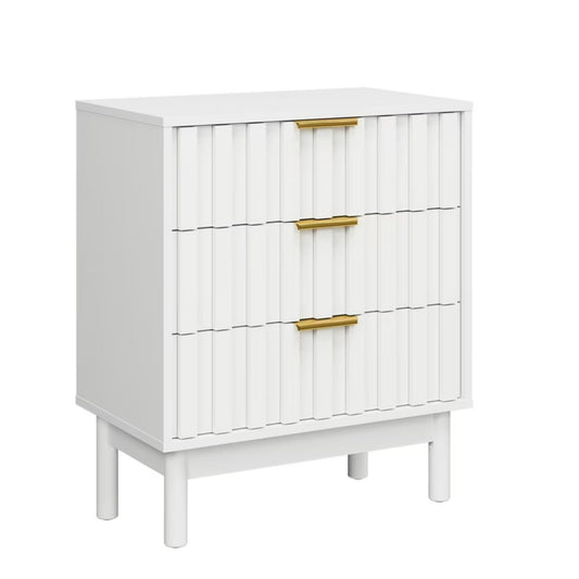Emootto 23.6” Width " White Fluted 3 Drawer Dresser - Bedroom & Living Room Storage - View 2