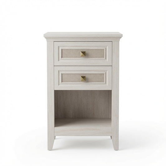 Emootto Set of 2 - 17.7" Wide White Rattan Nightstand w/ 2 Drawers - Boho 27" Tall Bedside Table for Small Spaces & Bedroom - View 2