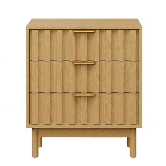 Emootto 23.6” Width " Natural Wood Fluted 3 Drawer Dresser - Bedroom & Living Room Storage - View 2