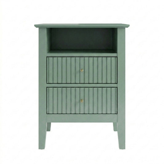 Emootto 18" Fluted 2-Drawer Nightstand Set of 2, Modern Green End Table with Storage - View 2