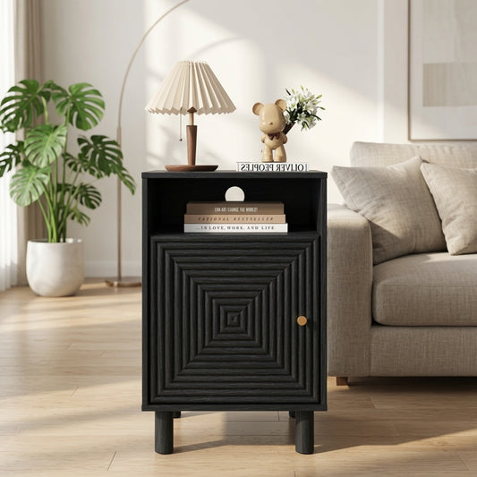 Emootto 15.7” Width Black Nightstand with Charging Station & Storage, Solid Wood Legs - View 1