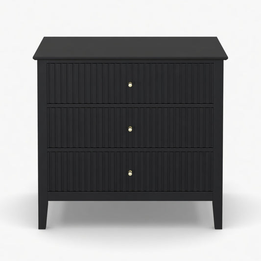 Emootto 32" Wide Black Fluted 3-Drawer Nightstand, Large Modern Bedroom End Table - View 2