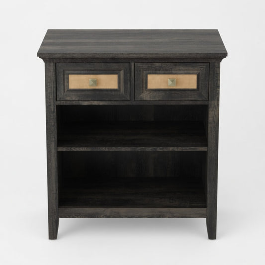 Emootto 27.5" Coffee Rattan Boho Storage Cabinet - 2 Drawers, 2 Shelves, Modern Accent Cabinet - View 2
