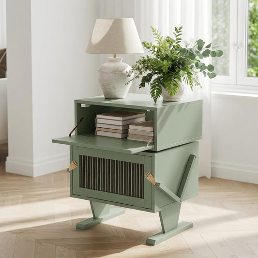 Emootto 20.7" Wide Green Robot LED Nightstand with 360° Rotating Drawer - Modern End Table - View 1