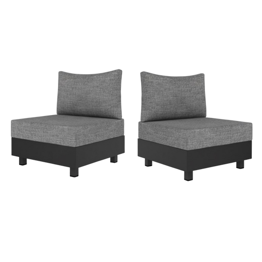 2-Piece Modular Outdoor Aluminum Armless Chairs, All-Weather Patio Seating Set with 6-Inch Olefin Cushions, Dark Grey