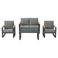4-Piece Modern Aluminum Outdoor Conversation Set, 4-Seat Patio Sofa Group with 52" Loveseat, 2 Armchairs & Tempered Glass