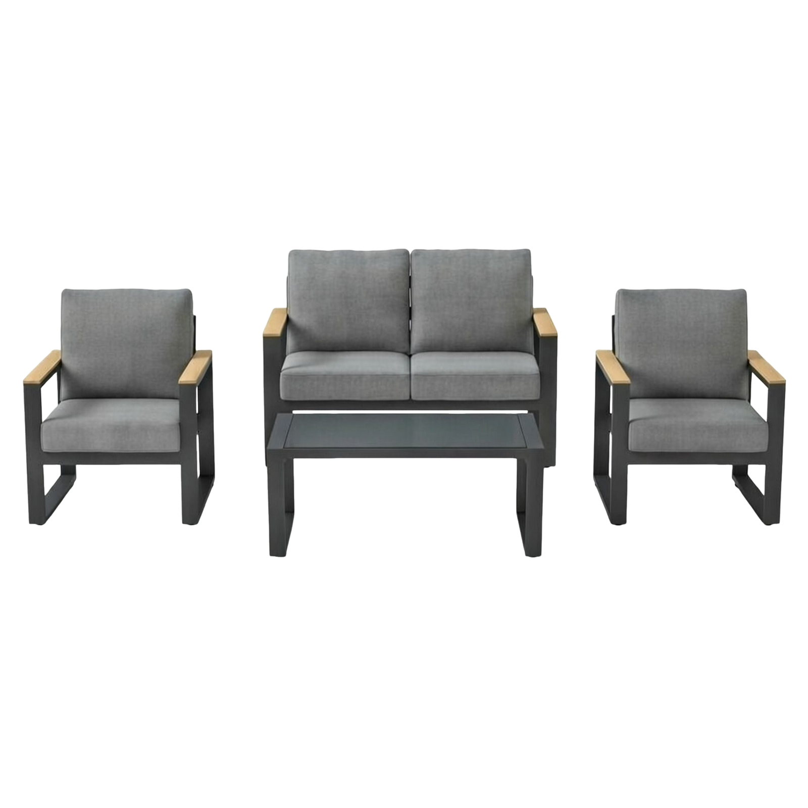 4-Piece Modern Aluminum Outdoor Conversation Set, 4-Seat Patio Sofa Group with 52" Loveseat, 2 Armchairs & Tempered Glass