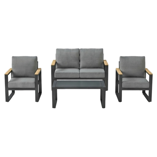 4-Piece Modern Aluminum Outdoor Conversation Set, 4-Seat Patio Sofa Group with 52" Loveseat, 2 Armchairs & Tempered Glass