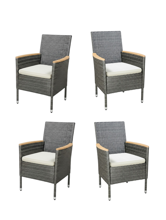 4-Piece Outdoor Rattan Dining Chairs, All-Weather Hand-Woven PE Wicker Armchairs with Wood-Accented Armrests and Premium
