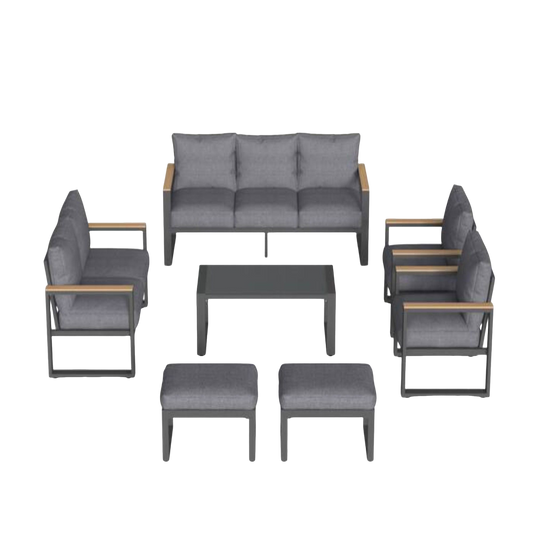 7-Piece Aluminum Outdoor Conversation Set, 9-Seat Large Patio Furniture Suite