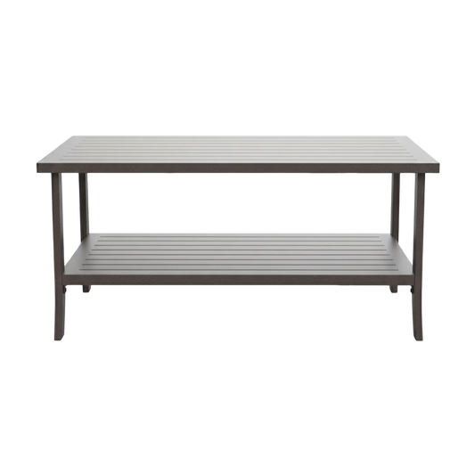 37" 2-Tier Outdoor Coffee Table, Rectangular All-Weather Metal Patio Table with Storage Shelf, Rust-Resistant Powder-Coated
