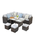 7-Piece Outdoor Rattan Sectional Dining Set, 9-Seat All-Weather Wicker Sofa
