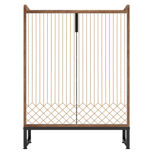 41" Modern Industrial Shoe Storage Cabinet, 5-Tier Entryway Organizer with Geometric Patterned Doors and Black Metal Sled