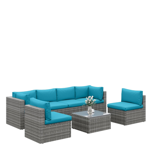 7-Piece Outdoor Modular Rattan Sofa Set, All-Weather Gray Wicker Couch - product image 2