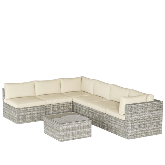 7-Piece Outdoor Modular Rattan Sofa Set, All-Weather Hand-Woven Brown Wicker Couch - product image 2
