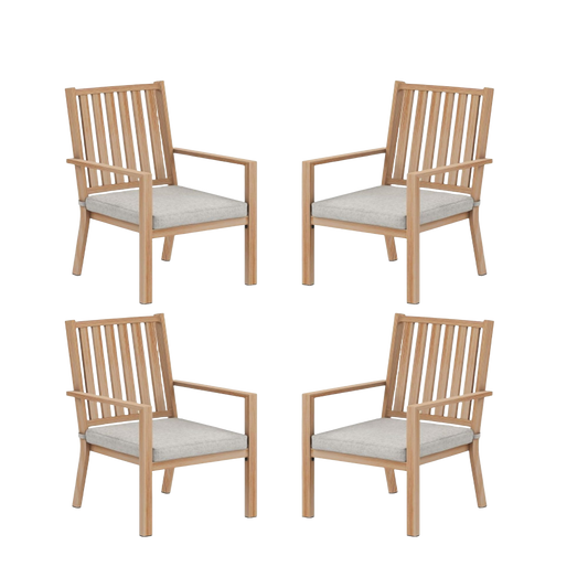 Set of 4 Outdoor Aluminum Dining Chairs, Wood-Look Hand-Painted Texture