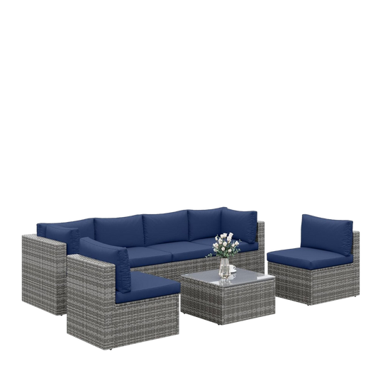7-Piece Outdoor Modular Rattan Sofa Set, All-Weather Gray Wicker Sectional - product image 2