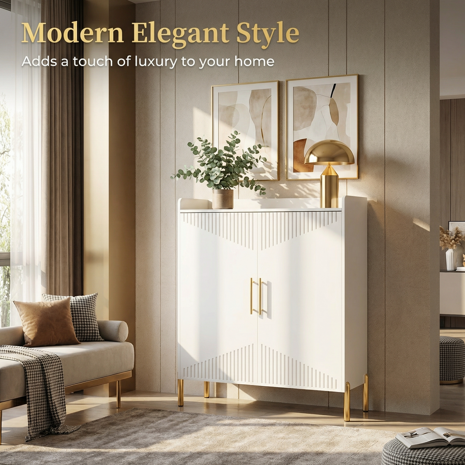 EMOOTTOO 6-Tier Fluted-Door Shoe Cabinet