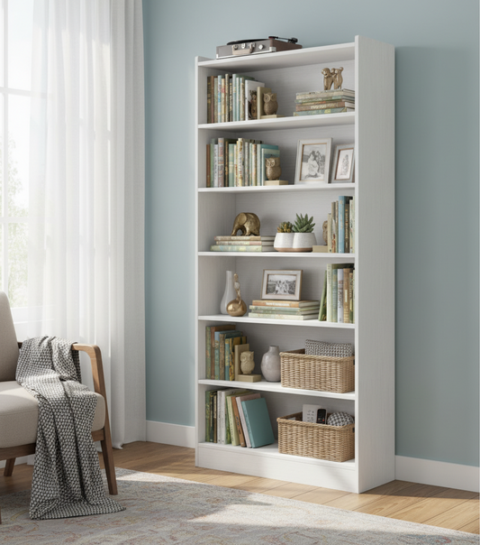 Emoottoo 79" Extra Tall 7-Tier Modern White Bookcase, Large Library Display Bookshelf with Full Backboard, 35" Wide Deep Storage Shelving Unit for Office, Living Room & Bedroom
