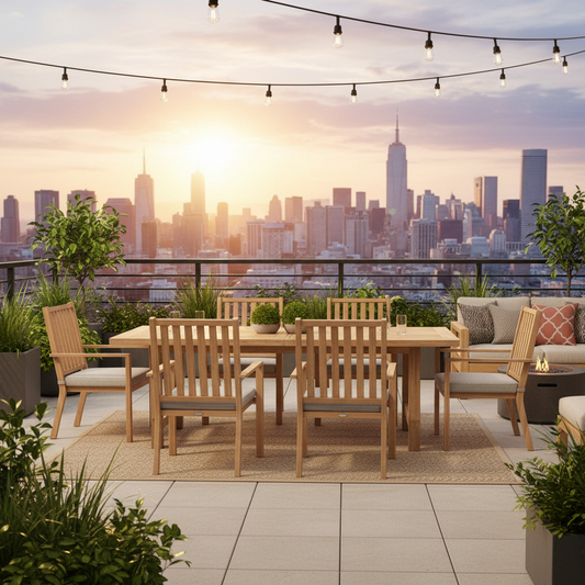 Emootto Set of 4 Outdoor Aluminum Dining Chairs - Wood-Look Hand-Painted Texture with Thick Gray Cushions, Rust-Proof Farmhouse Patio Armchairs, Light Wood Khaki