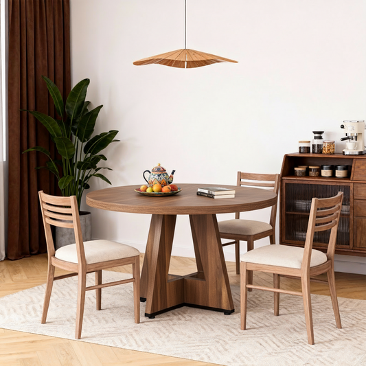 Emootto 47" Round Dining Table for 4-6, Rustic Grey Farmhouse Kitchen Table with Reinforced Cross Base, Large Circular Dinner Table for Dining Room