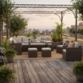 7-Piece Outdoor Rattan Sectional Dining Set, 9-Seat All-Weather Wicker Sofa