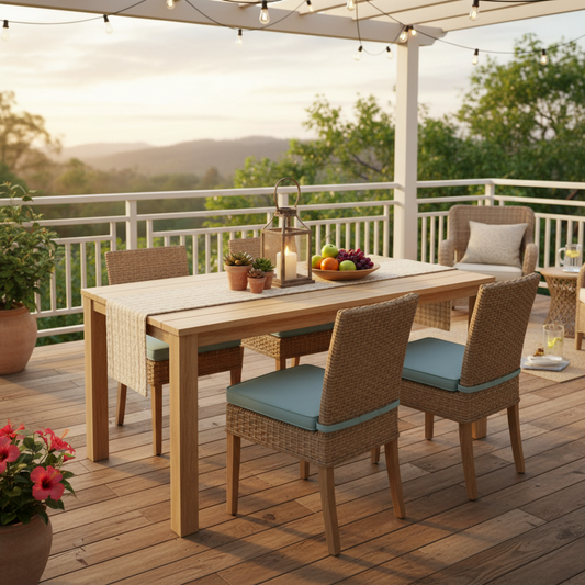 Emootto 62" All-Weather Aluminum Outdoor Dining Table - Wood-Look Hand-Painted Texture, Rust-Proof Rectangular Patio Table, Light Wood Khaki