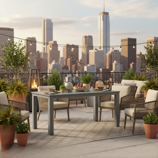 Emootto 62" All-Weather Aluminum Outdoor Dining Table - Wood-Look Hand-Painted Texture, Rust-Proof Rectangular Patio Table, Modern Gray