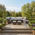 7-Piece Outdoor Rattan Sectional Dining Set, 9-Seat All-Weather Wicker Sofa