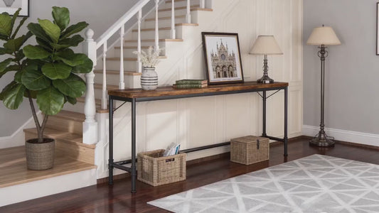 Emoottoo 70.9 Inch Extra Long Console Table, Narrow Sofa Table Behind Couch, Rustic Entryway Hallway Table Industrial Height Bar Table for Living Room