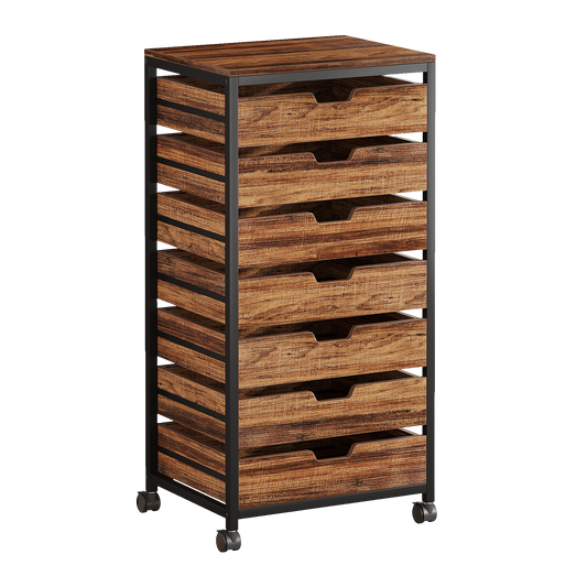 7 Drawer Chest, Wood Storage Dresser Cabinet with Wheels, Industrial Storage Drawer Organizer Cart - product image 2
