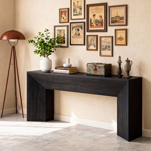 Emoottoo Console Table for Entryway, 63 Inches Extra Long Black Wooden Sofa Table for Living Room, Modern Hallway Foyer Table for Entrance, Easy Assembly